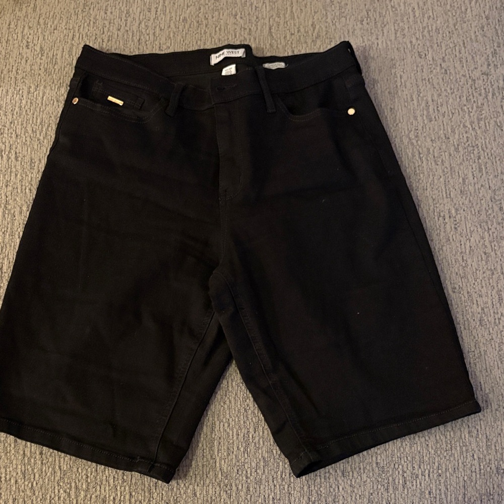 Nine West Black High-Rise Cuffed Bermuda Shorts
